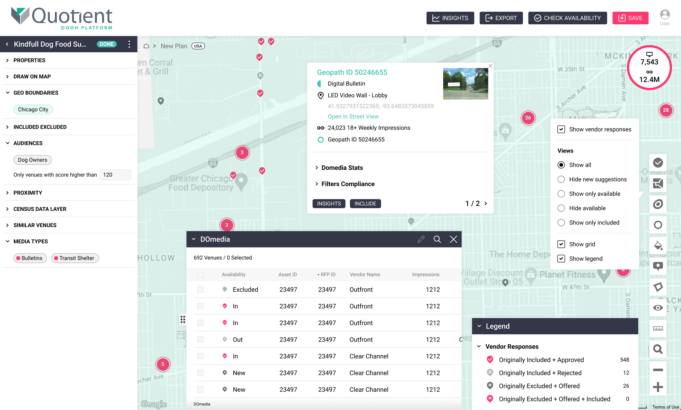 Vendor responses in map and table
