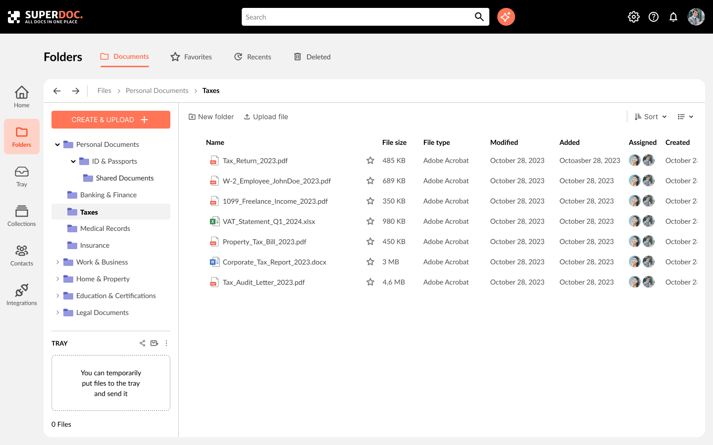 Folders and file table