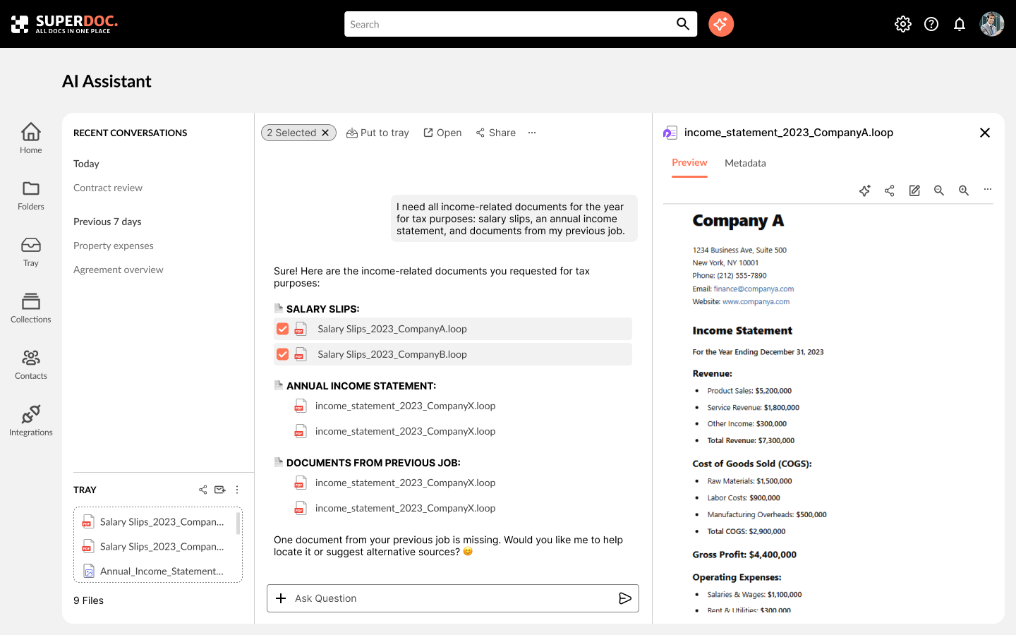 AI assistant returning grouped documents