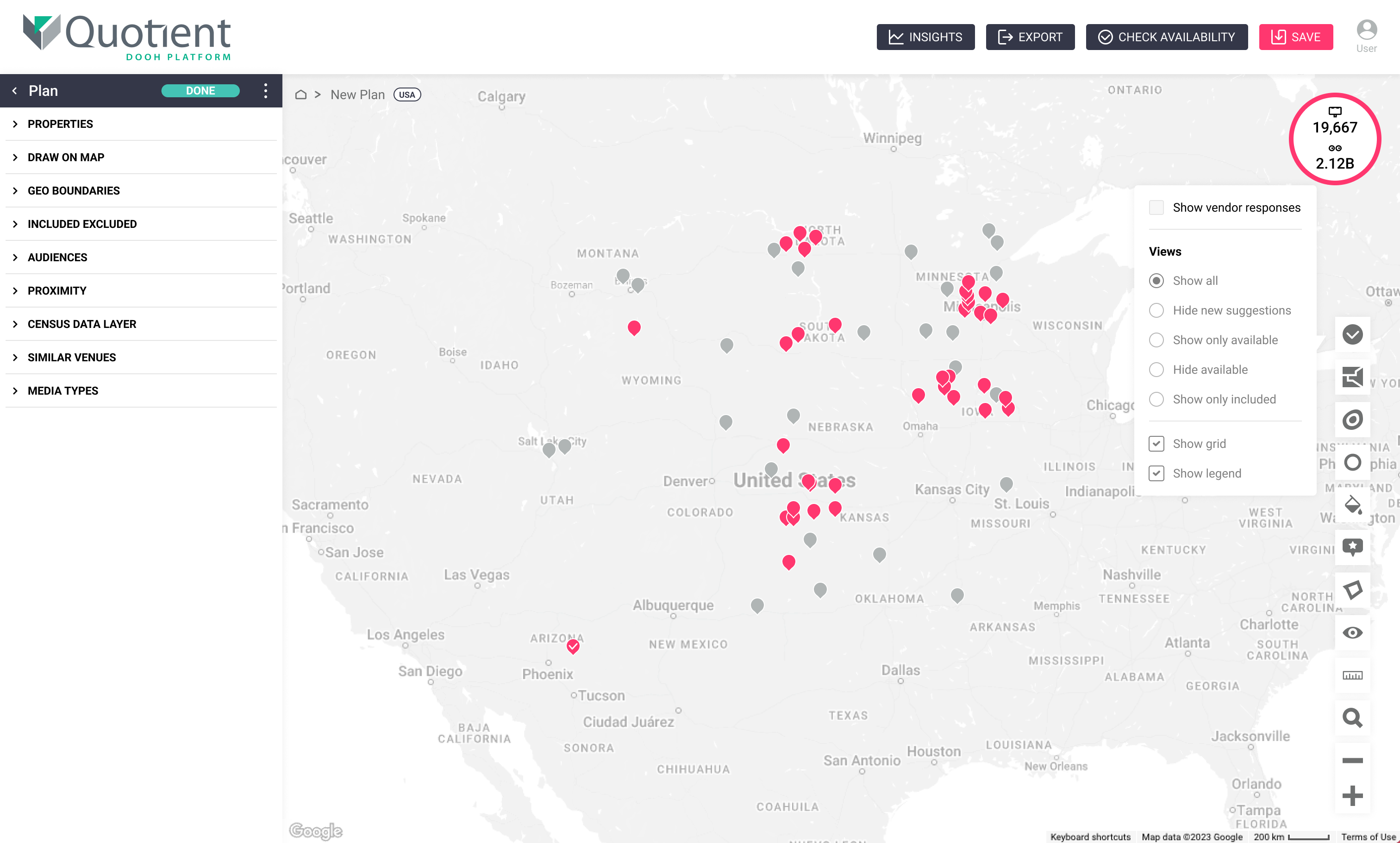 Map with vendor response views