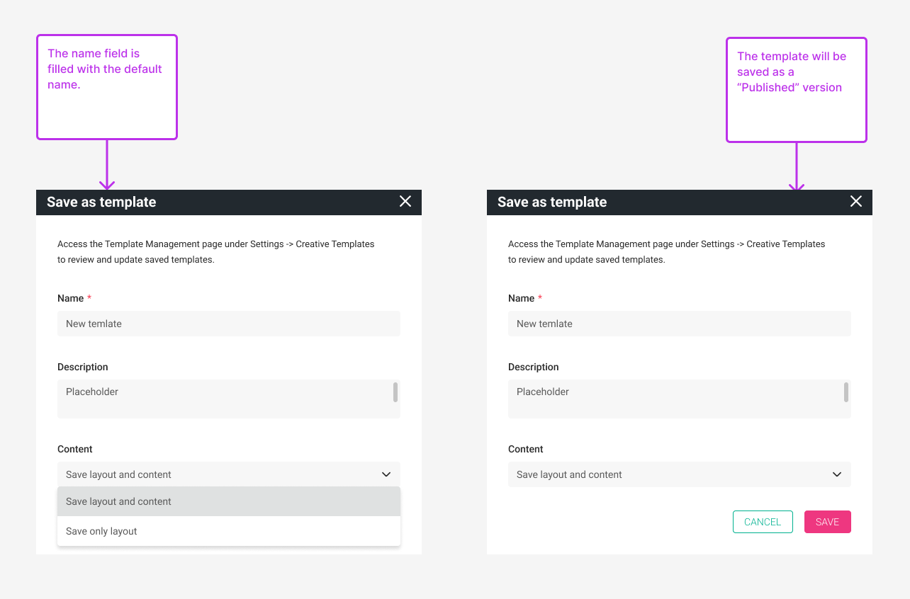 Save template modal