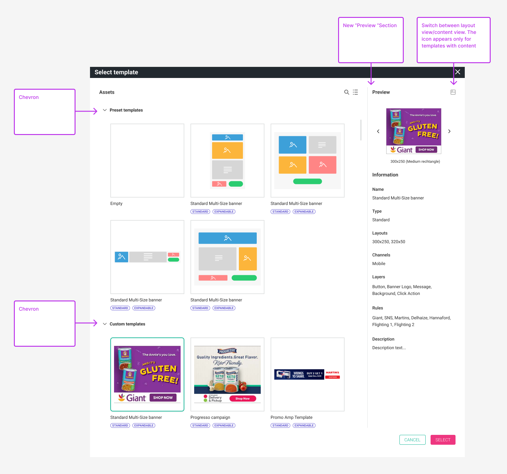 Template types and preview